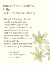 Time For You Tuesday Teen/Adult Activity